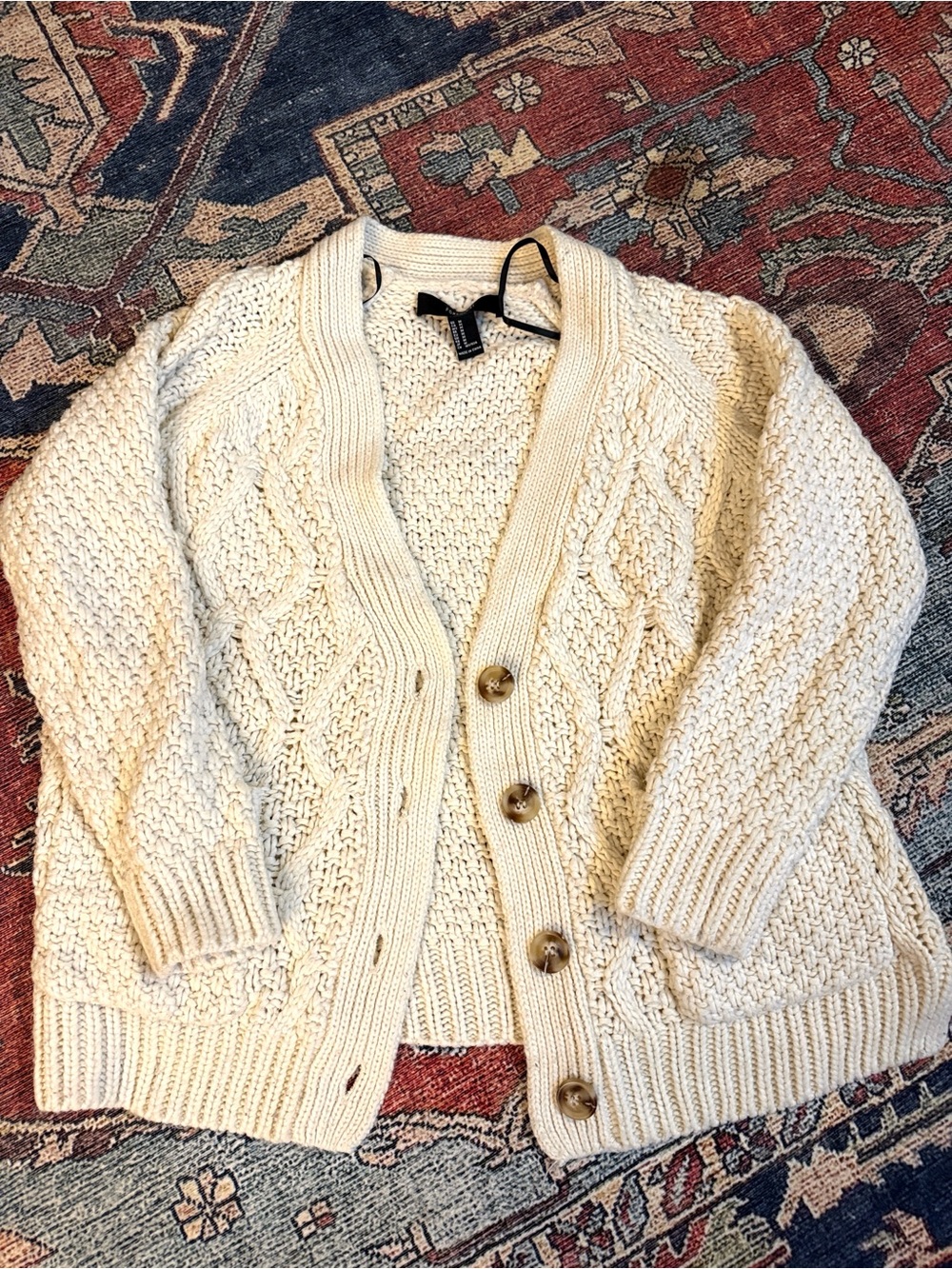 Forever 21 Cream Fisherman Button-Front Cardigan